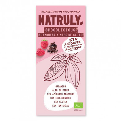 Tableta De Choco Frambuesa + Nibs Cacao 85g - Natruly Tableta De Choco Frambuesa + Nibs Cacao 85g - Natruly