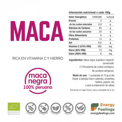 Maca Negra Eco Polvo 200g - Energy Feelings