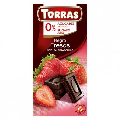 Chocolate Negro Con Fresa Sin Azúcar 75g - Torras Chocolate Negro Con Fresa Sin Azúcar 75g - Torras